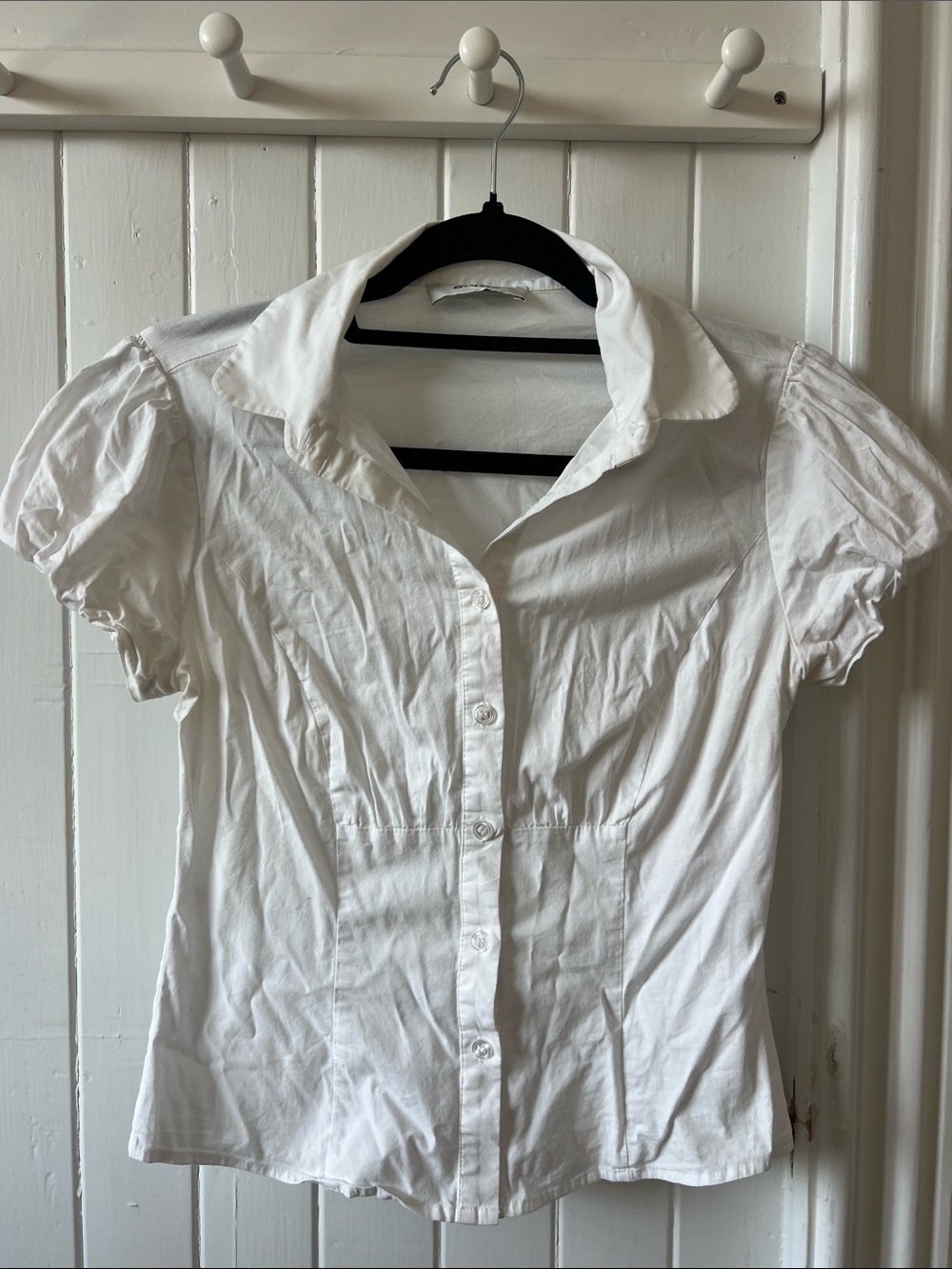 Guizio White Puff-Sleeve Button-Front Blouse